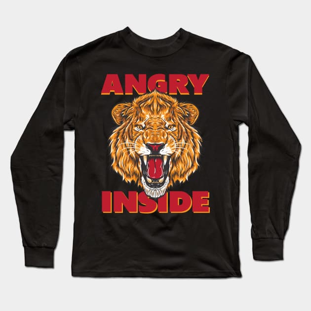 Angry Lion Inside Design Long Sleeve T-Shirt by g14u